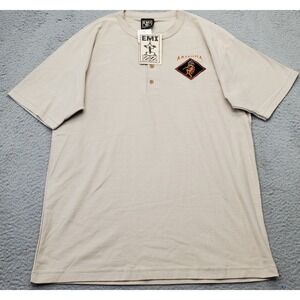 EMI Arizona Henley Shirt Mens XL Brown Solid Cotton Short Sleeve Crest Logo‎